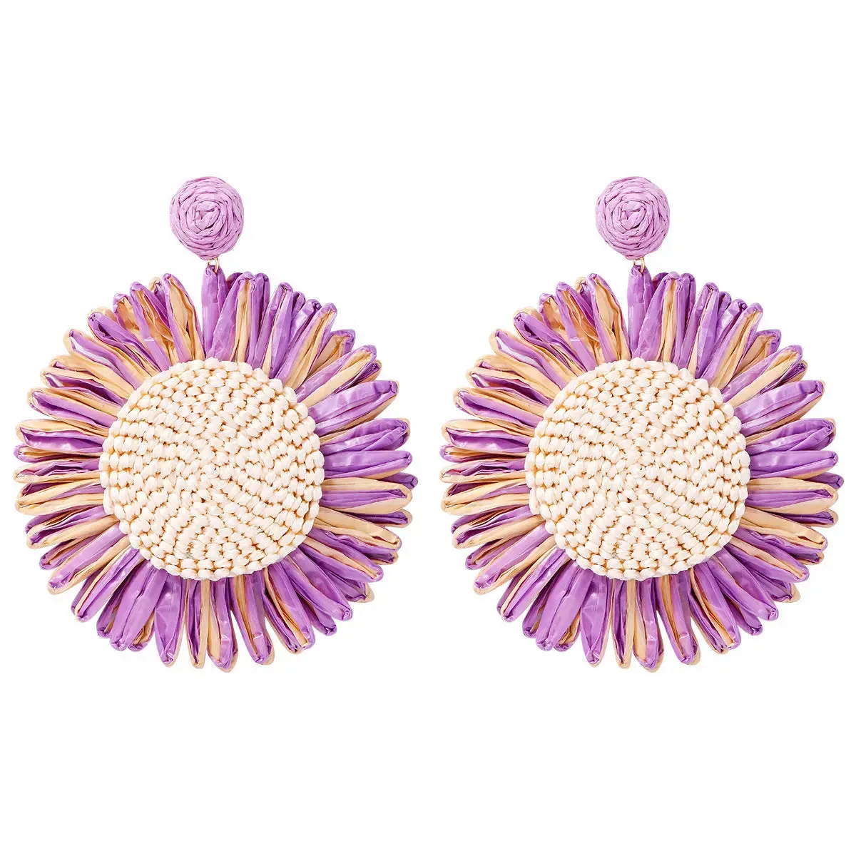 LOVCIA Bohemian Geometric Raffia Circle Earrings for Women