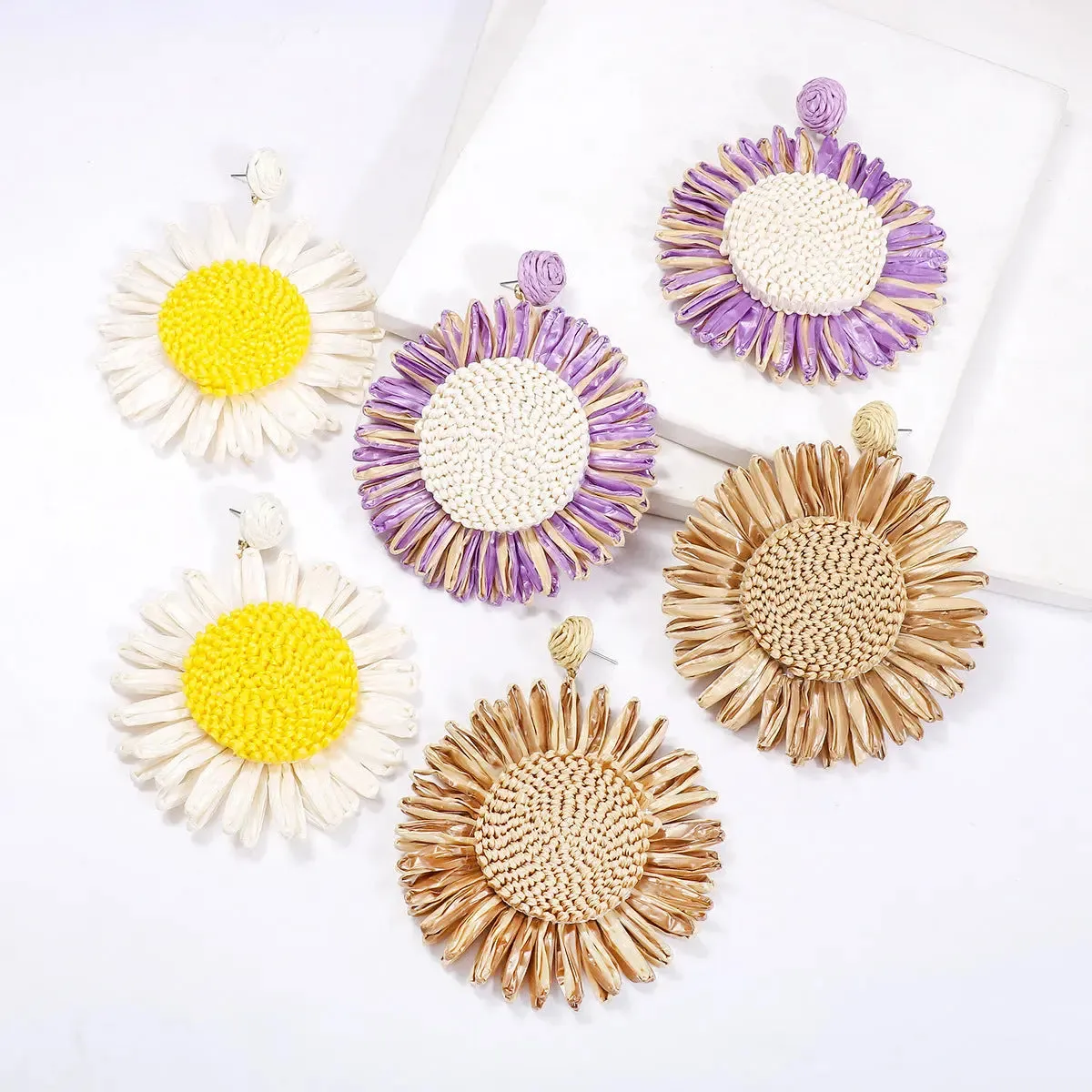 LOVCIA Bohemian Geometric Raffia Circle Earrings for Women