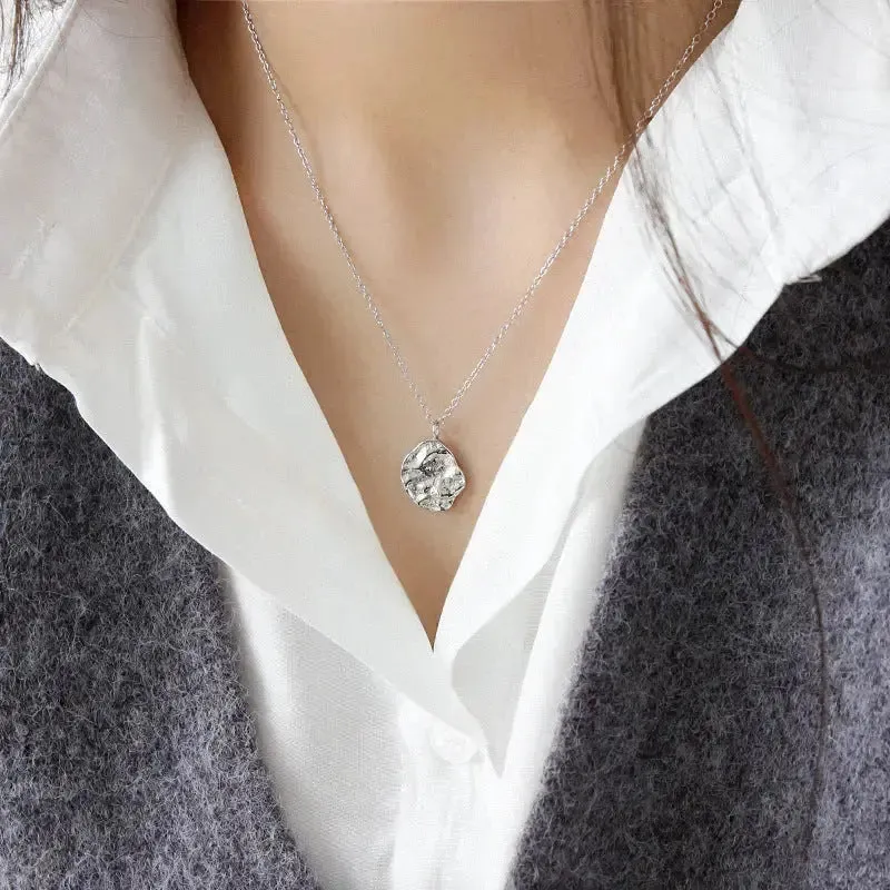 LOVCIA Casual Irregular Rock Stone 925 Sterling Silver Necklace
