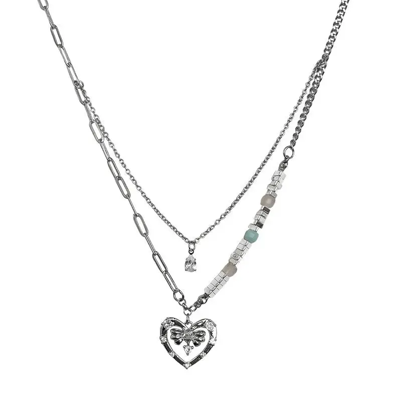LOVCIA Hollow Heart Style Broken Silver Pendant Necklace for Women