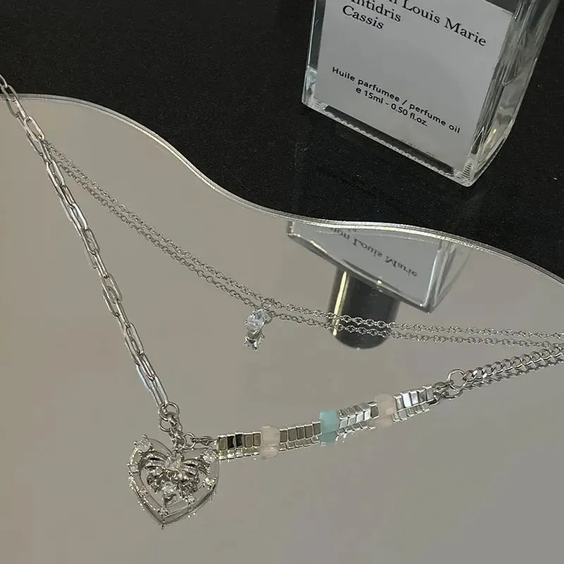 LOVCIA Hollow Heart Style Broken Silver Pendant Necklace for Women