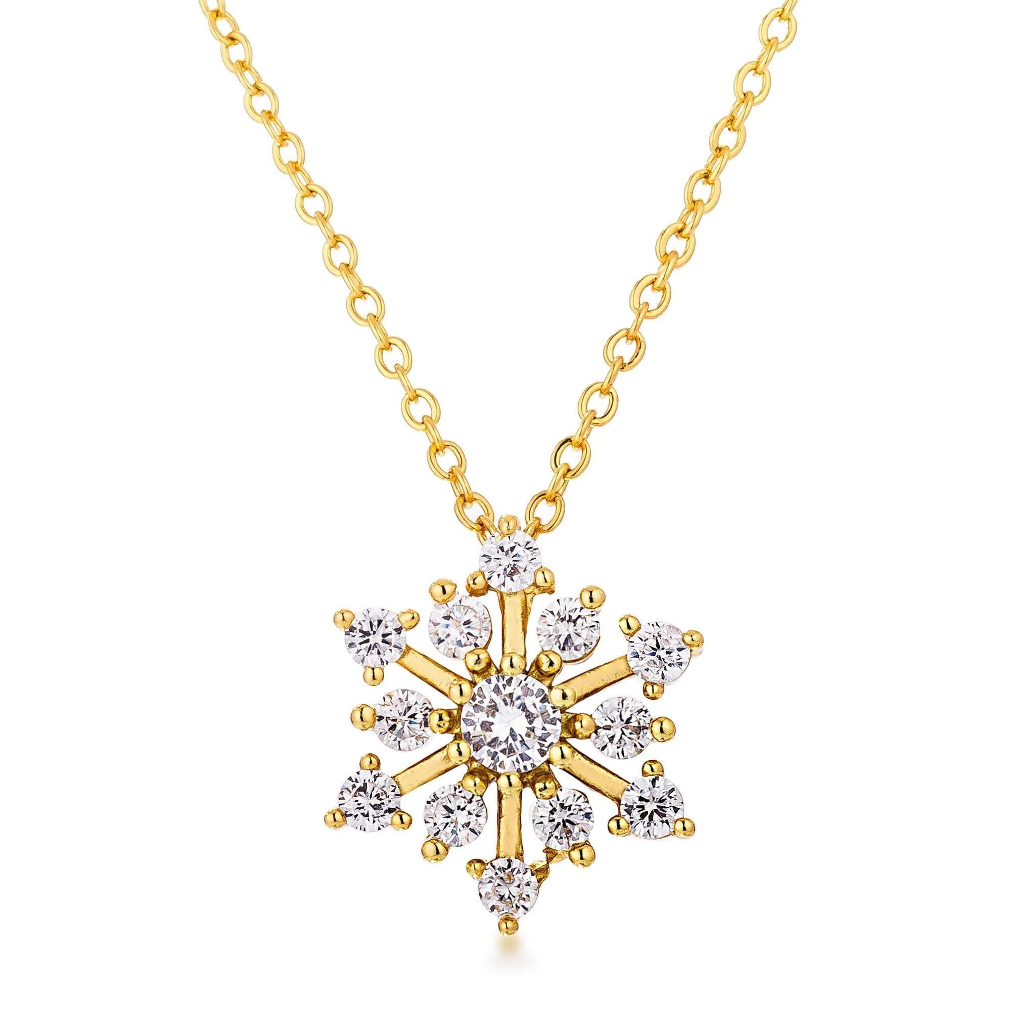 LOVCIA Radiant Gold Plated Snowflake Pendant with CZ Crystals