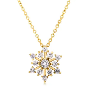 LOVCIA Radiant Gold Plated Snowflake Pendant with CZ Crystals
