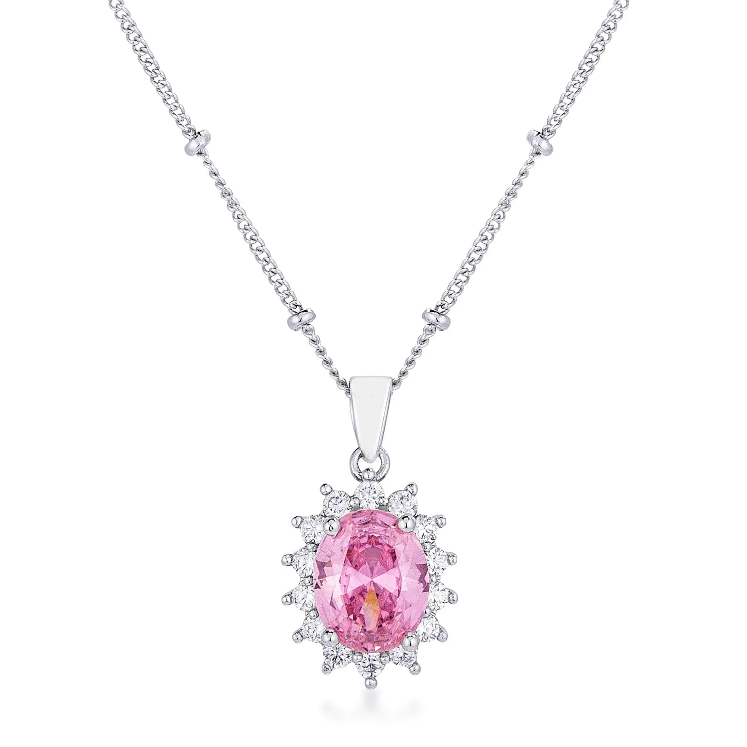 LOVCIA Rhodium-Plated Petite Royal Oval Pendant in Pink