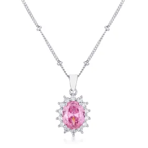 LOVCIA Rhodium-Plated Petite Royal Oval Pendant in Pink