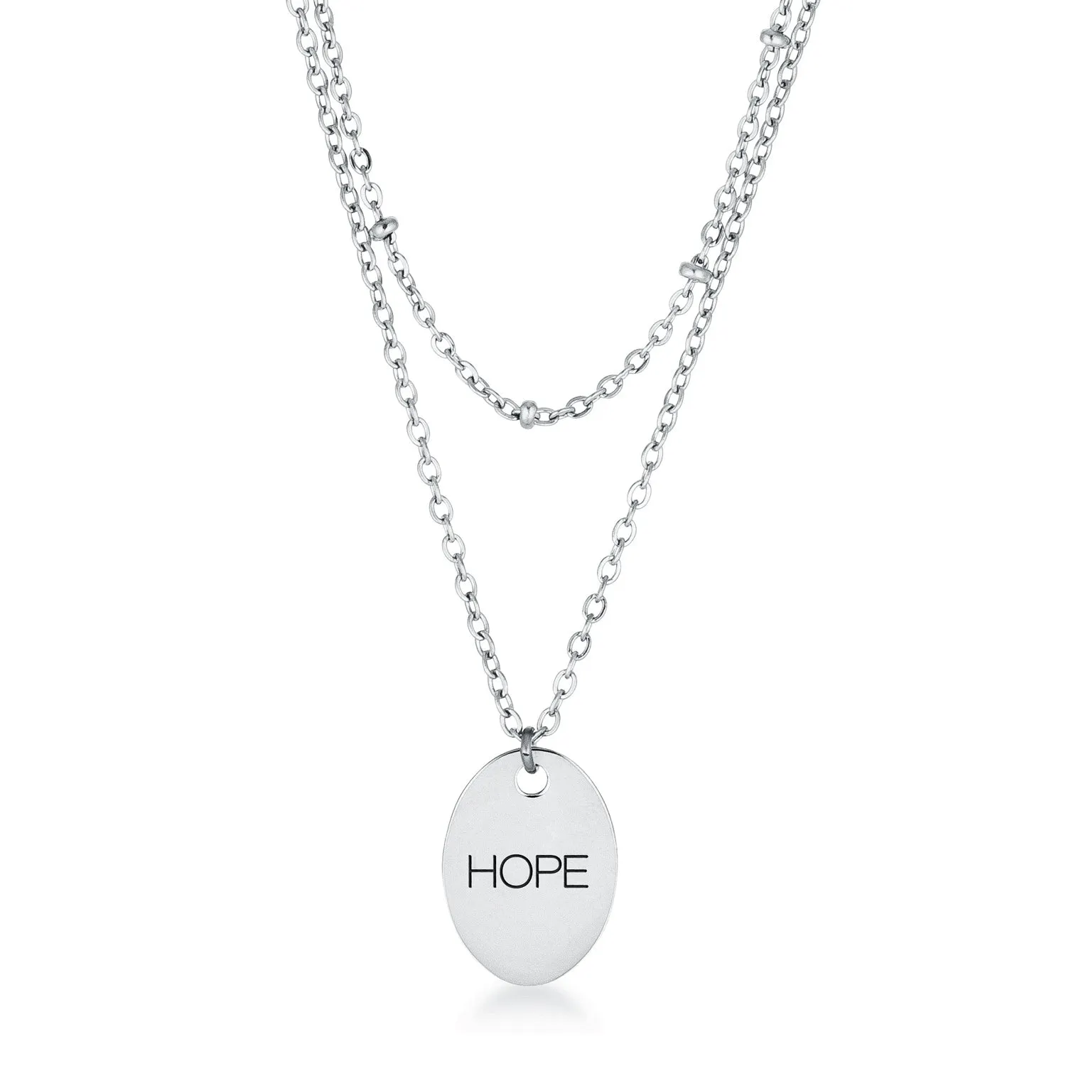 LOVCIA Sophisticated Silver HOPE Pendant Necklace with Dual Chains