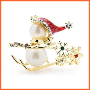 Lovely Christmas Skiing Snowman Brooches | Designer Brooch Pin Jewelry