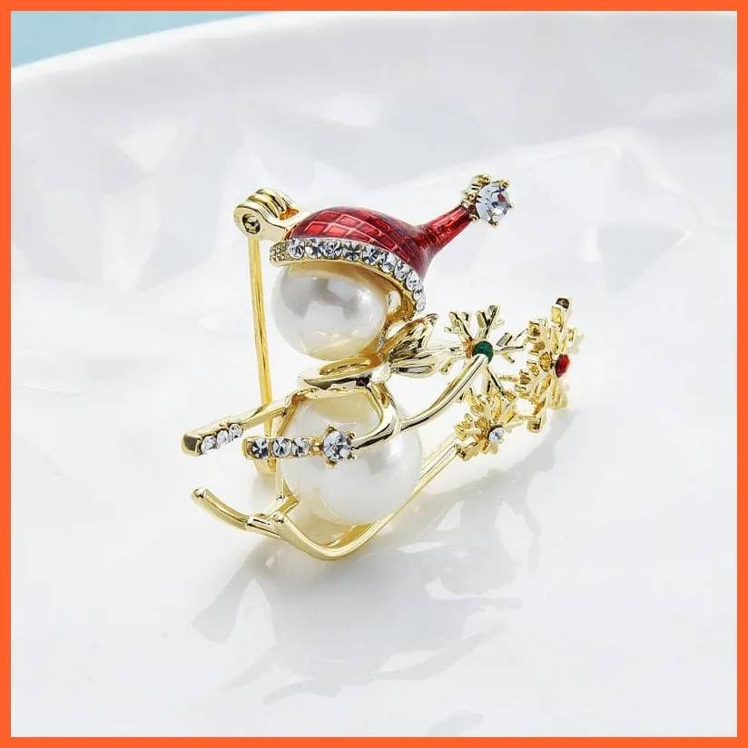 Lovely Christmas Skiing Snowman Brooches | Designer Brooch Pin Jewelry