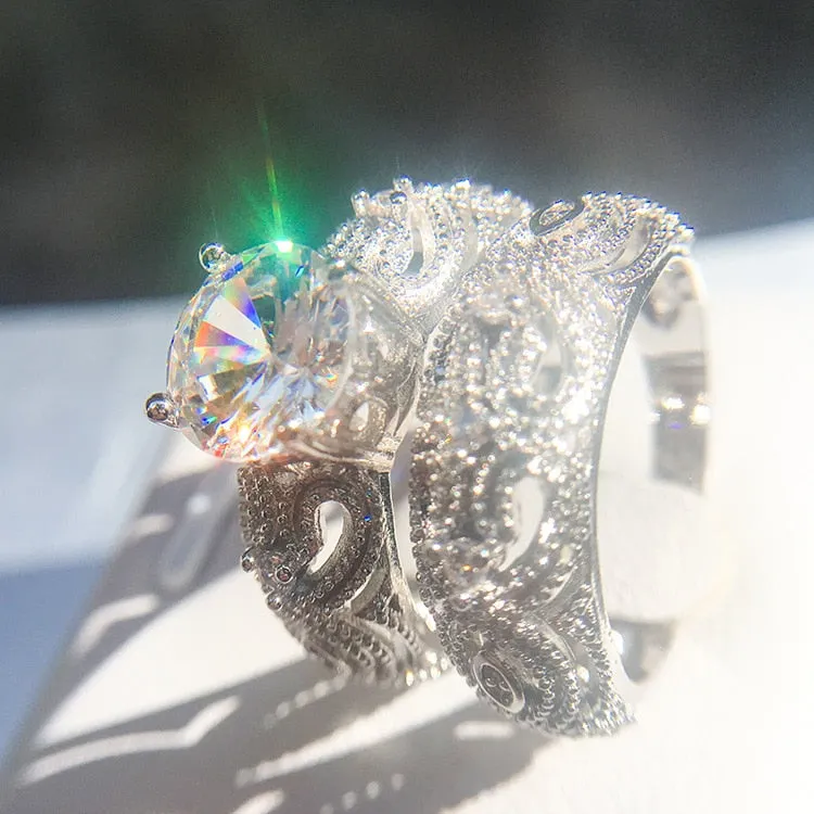 Luxurious White AAA Zircon 925 Sterling Silver Promise Engagement Ring