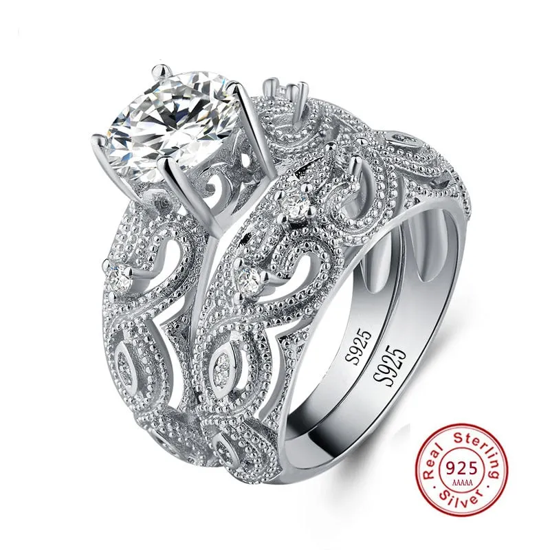 Luxurious White AAA Zircon 925 Sterling Silver Promise Engagement Ring