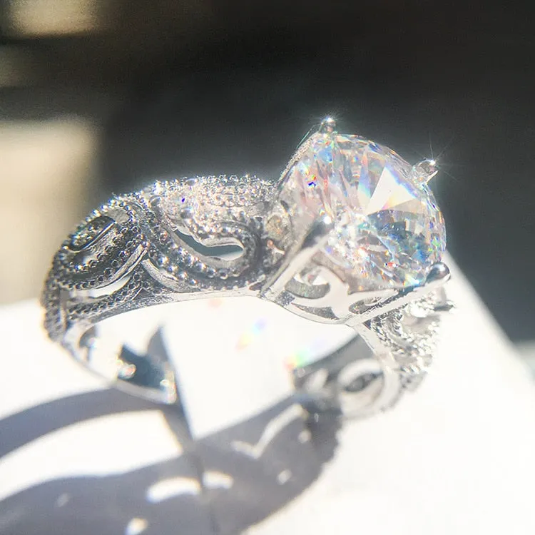 Luxurious White AAA Zircon 925 Sterling Silver Promise Engagement Ring