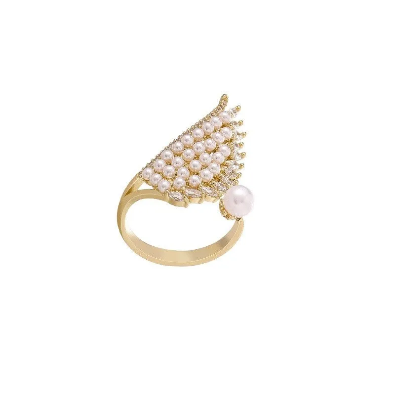 Luxurious Wing Shaped Pearl Zircon Adjustable Rings