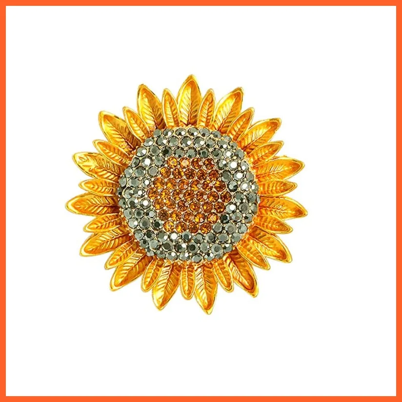 Luxurious Yellow Rhinestone Sunflower Brooch For Woman