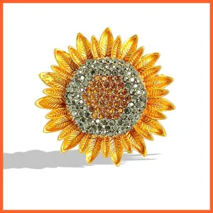 Luxurious Yellow Rhinestone Sunflower Brooch For Woman