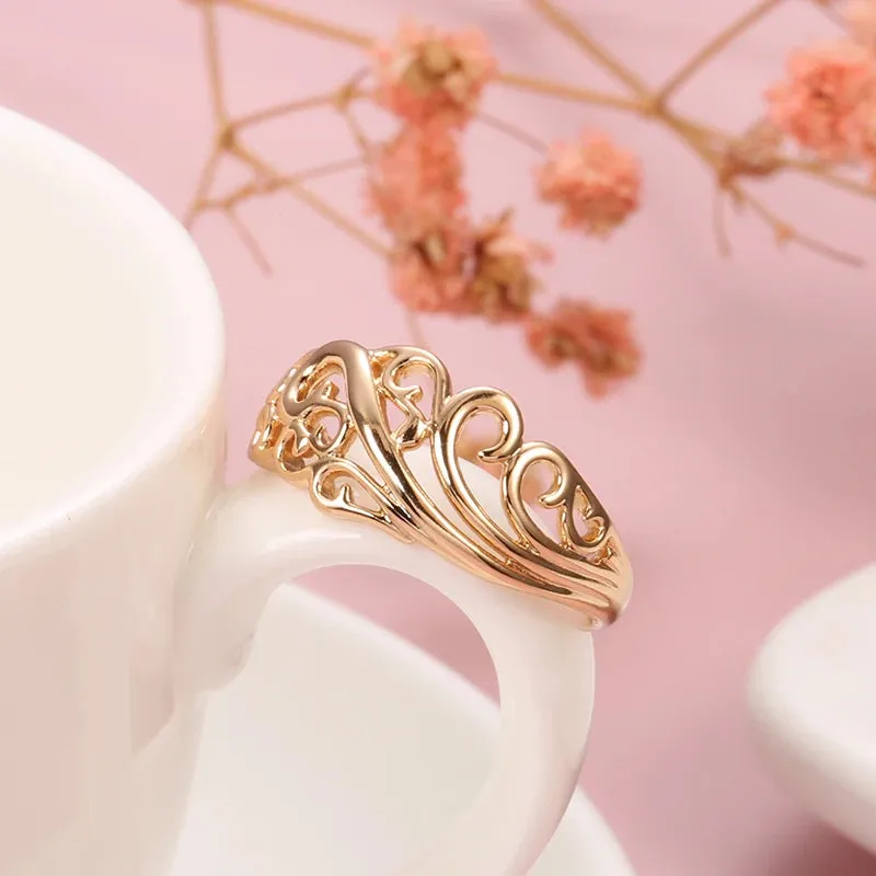 Luxury Top Quality Hollow Crown Filled Rose Gold of 14-Karat Purity New Trend Rings - Fashion Classic Jewelry Gifts
