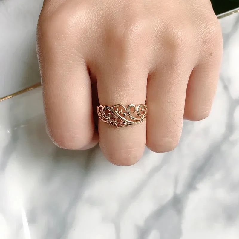 Luxury Top Quality Hollow Crown Filled Rose Gold of 14-Karat Purity New Trend Rings - Fashion Classic Jewelry Gifts