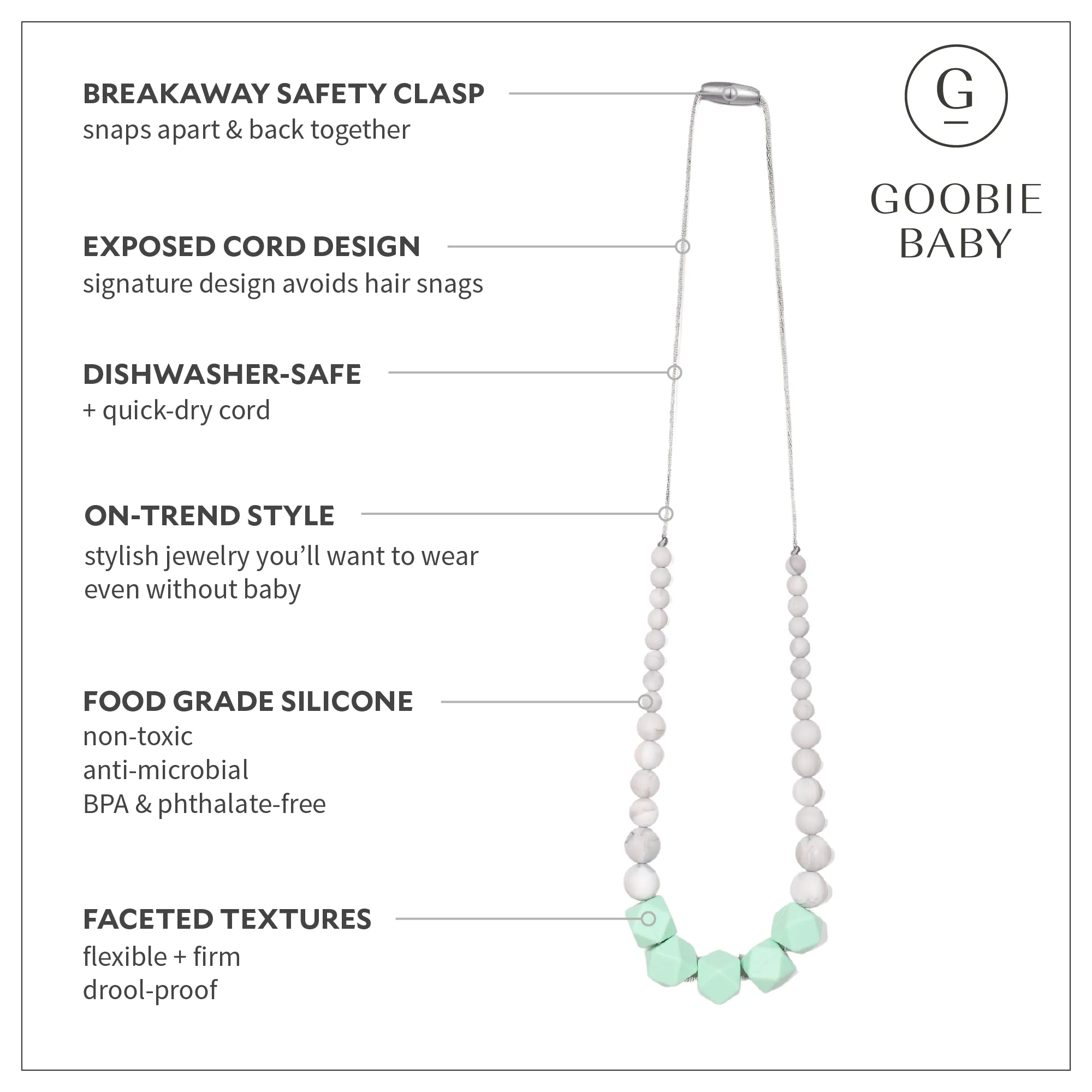Madison Teething Necklace - Mint/Marble