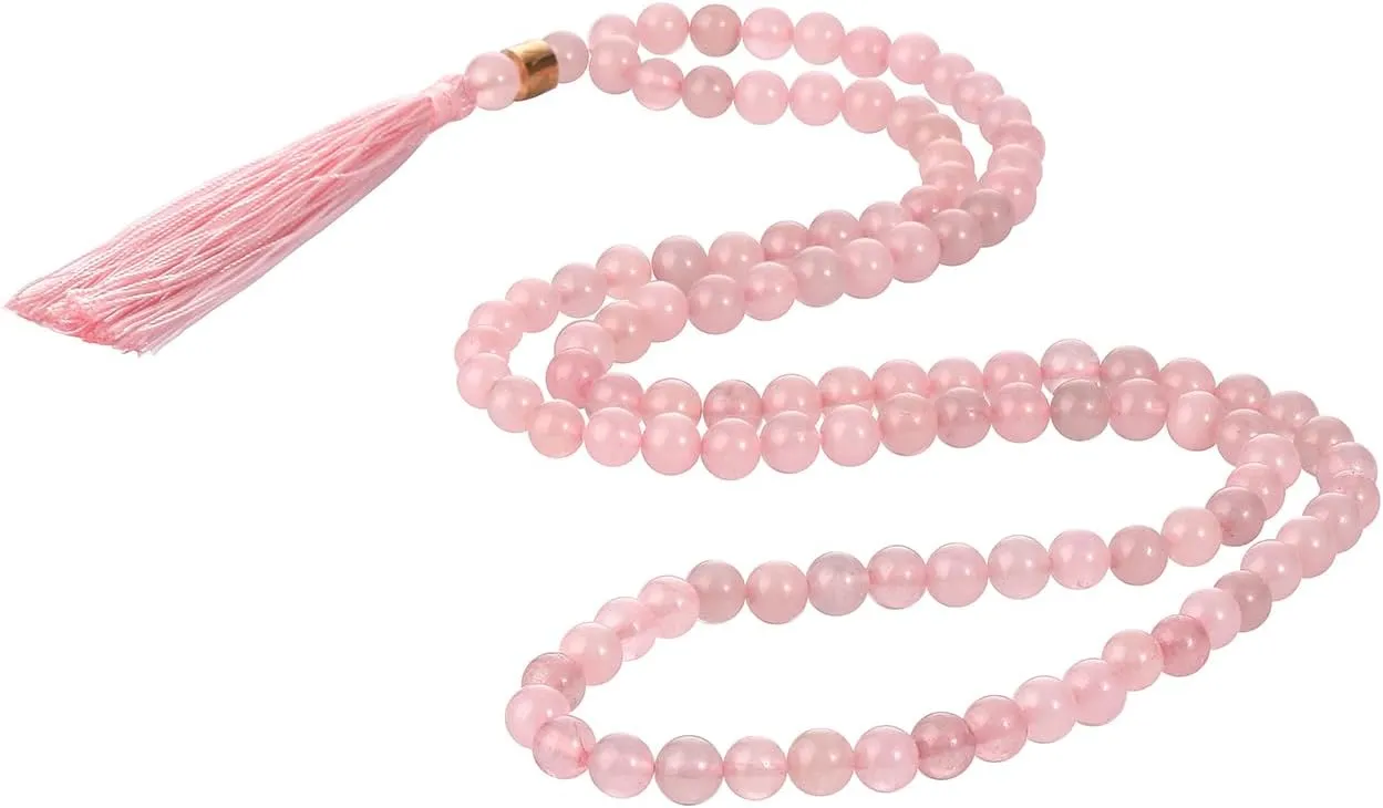Mala Beads 108 Japamala Necklace with 18K Gold Plated Charm Meditation Necklace with Tassel Women & Men Natural Healing Crystal Jewelry - Buddhist Prayer Bead for Yoga and Spiritual Gift (8 mm)