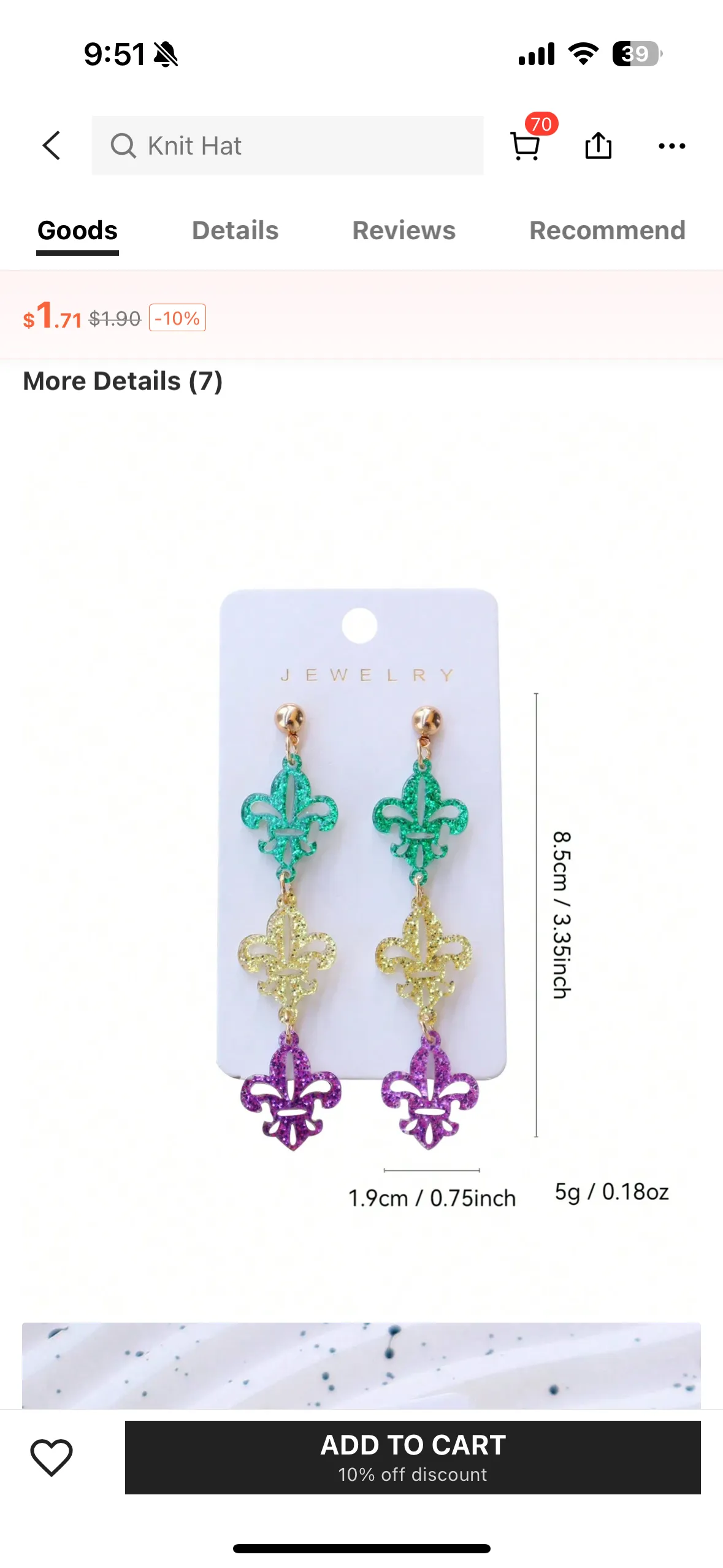 MARDI GRAS HOLLOW DROP FLEUR DE LIS EARRINGS