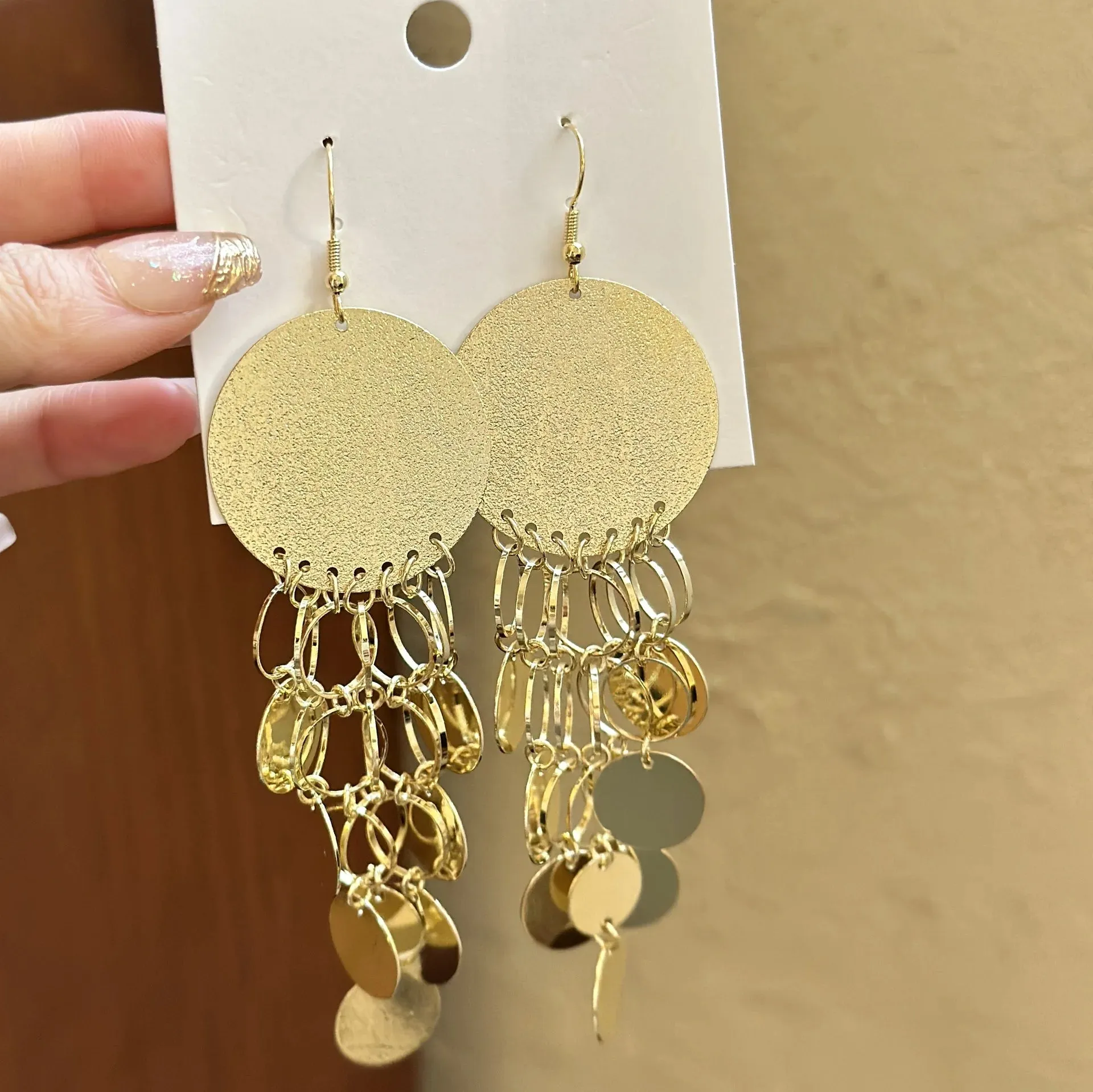 MAYTRENDS  -  Long Round Sequin Tassel Pendant Earrings Retro New Big Circle Bohemian Drop Earrings Fashion Jewelry