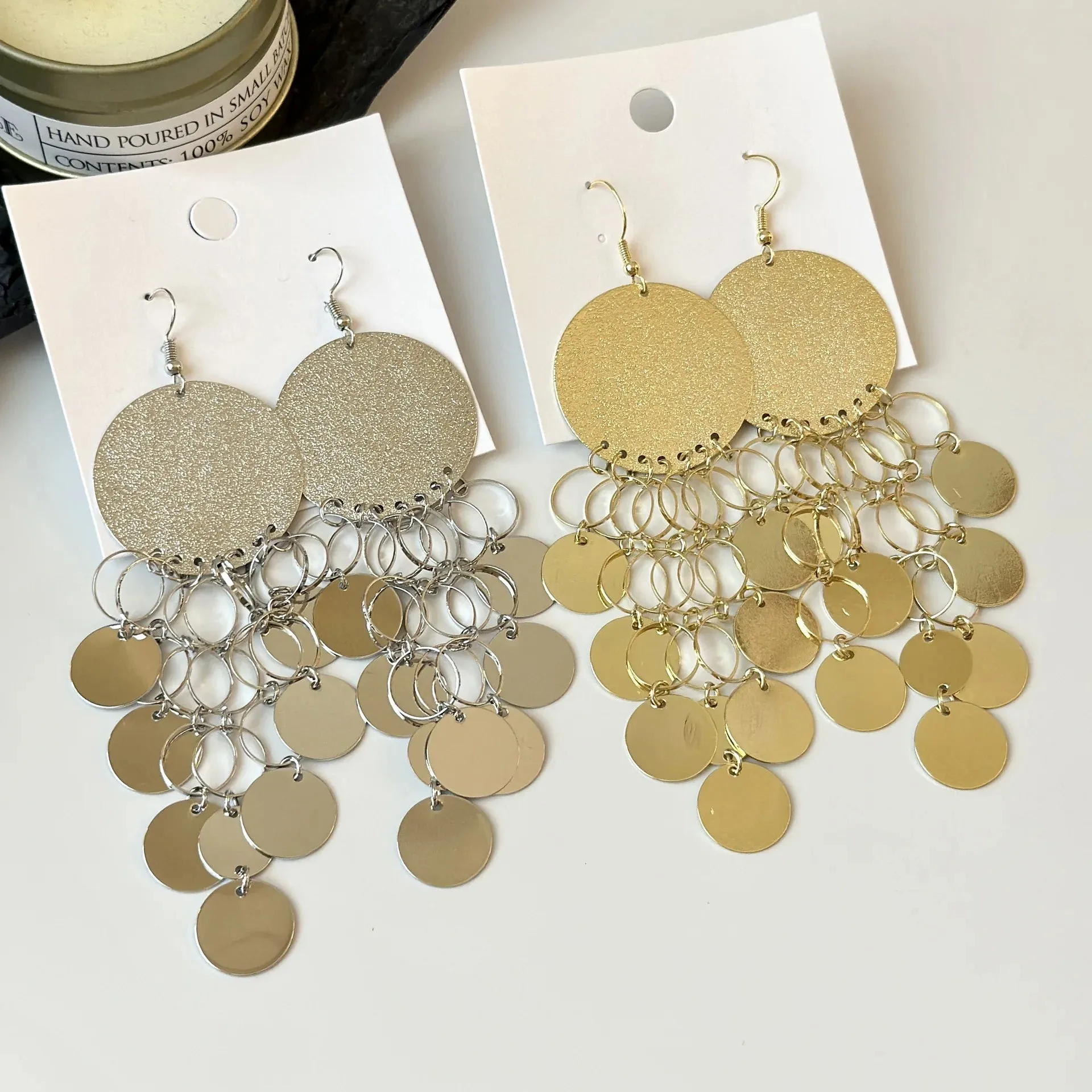MAYTRENDS  -  Long Round Sequin Tassel Pendant Earrings Retro New Big Circle Bohemian Drop Earrings Fashion Jewelry