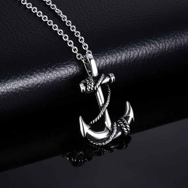 Men Stainless Steel Necklace 18K Gold Plated Titanium Anchor Pendant Jewelry 50mm Length Steel Chain Necklace Gift for Boyfriend