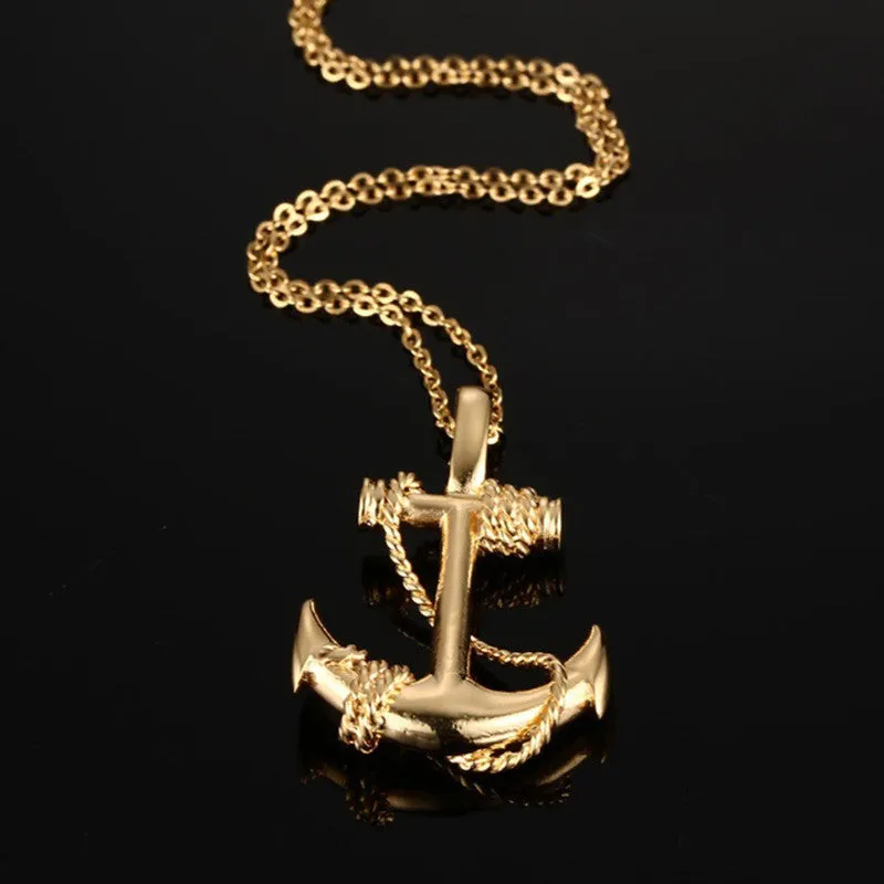 Men Stainless Steel Necklace 18K Gold Plated Titanium Anchor Pendant Jewelry 50mm Length Steel Chain Necklace Gift for Boyfriend