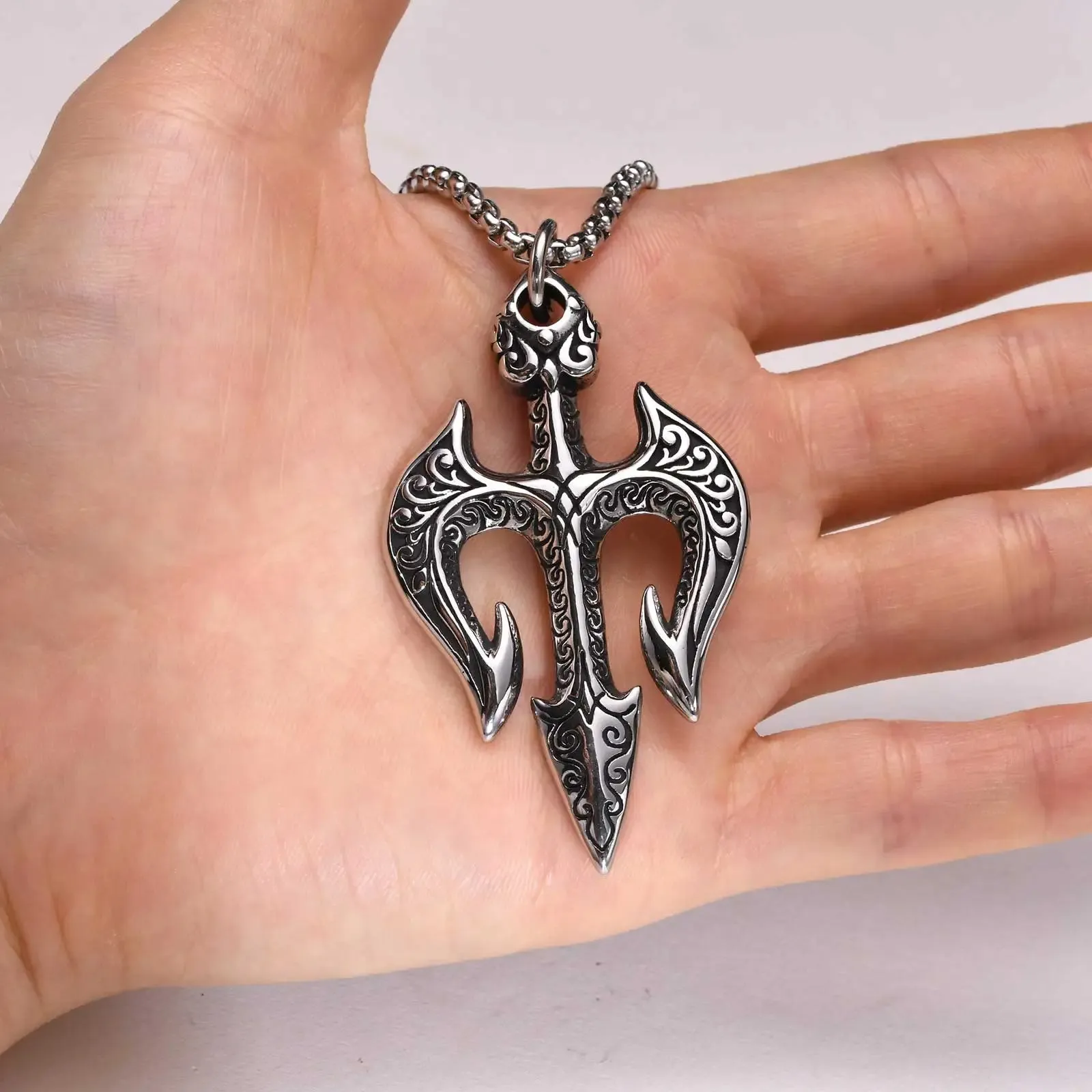 Men Viking Vegvisir Wayfinder Pendant Necklacec with Snake Borde