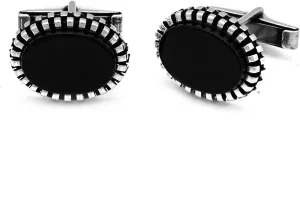 Men's Classics Style Pure Sterling Silver Cufflinks with Oval Shape Onyx Gemstone