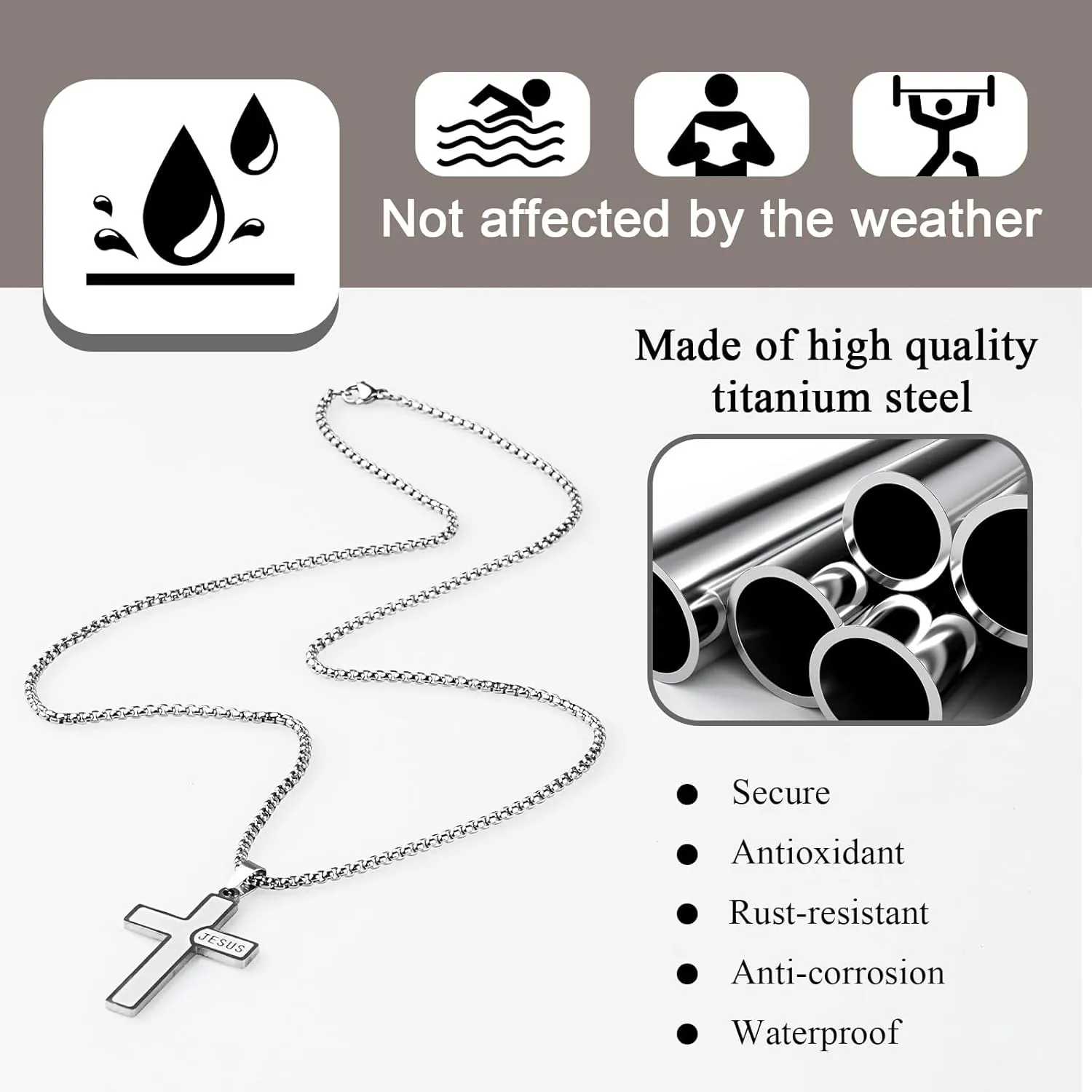 Mens Cross Necklaces Stainless Steel Cross Pendant Necklace For Men