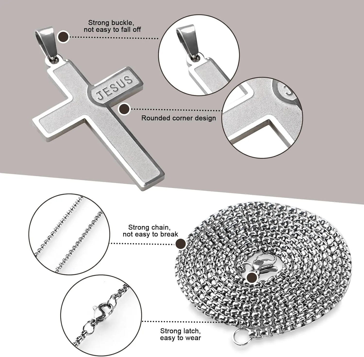 Mens Cross Necklaces Stainless Steel Cross Pendant Necklace For Men