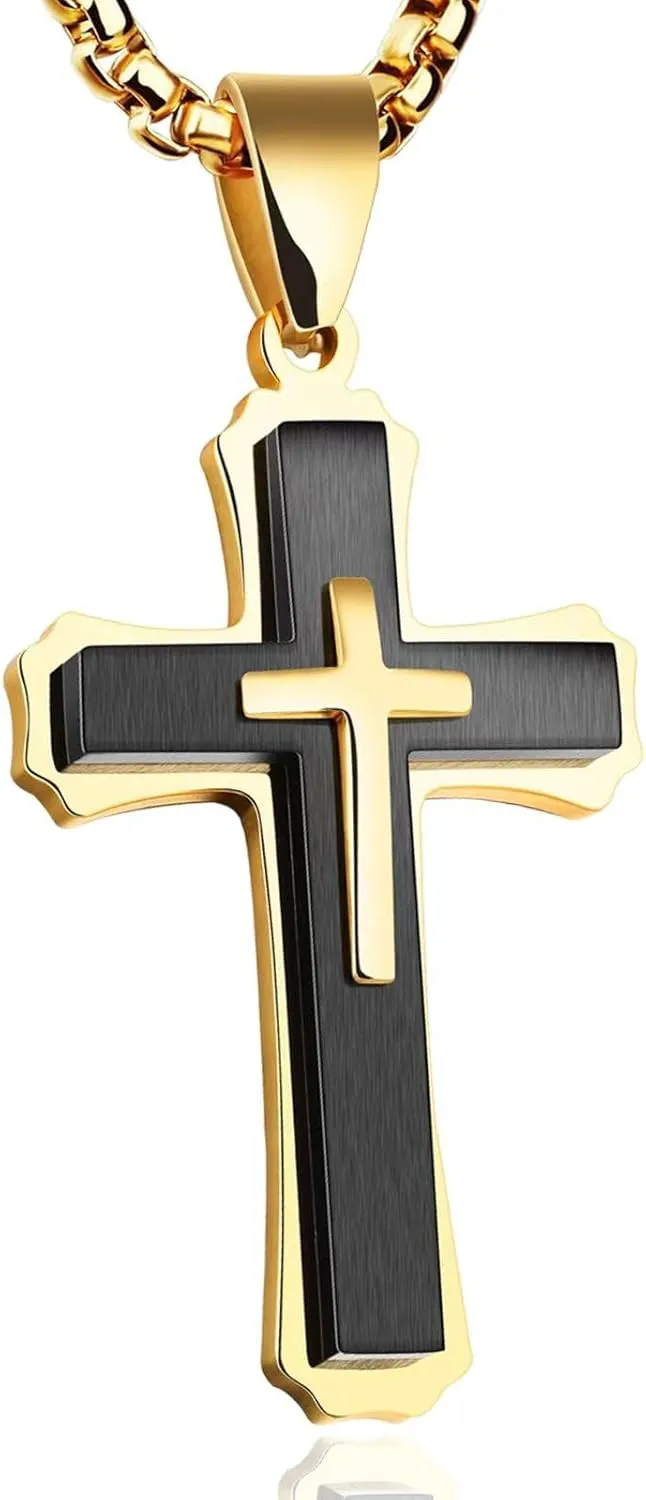 Mens Cross Necklaces Stainless Steel Cross Pendant Necklace For Men