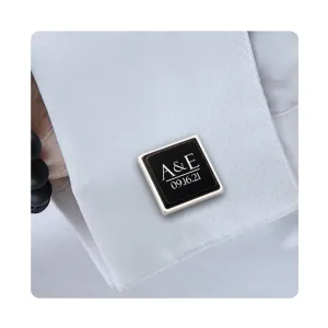 Mens custom engraved cufflinks - Personalised wedding or anniversary Initial and Date cuff links - Gift for husband - Gift for groom on wedding day - Black Onyx cufflinks