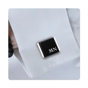 Mens engraved cufflinks - Custom initial cuff links - Husband Birthday Gift - Gift for him - Black and silver onyx cufflinks