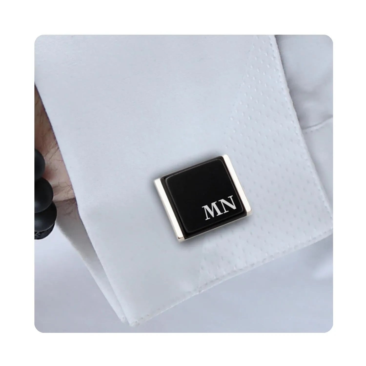 Mens engraved cufflinks - Custom initial cuff links - Husband Birthday Gift - Gift for him - Black and silver onyx cufflinks