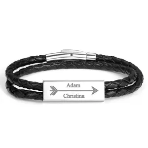 Men's Engraved Name Bracelet Custom Cable Leather Wrap Bracelet Gift For Him