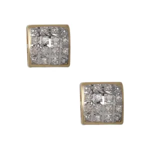 Men's Framed Micro-Pavé Cushion Diamond Stud Earrings 0.09ct 10K Yellow Gold