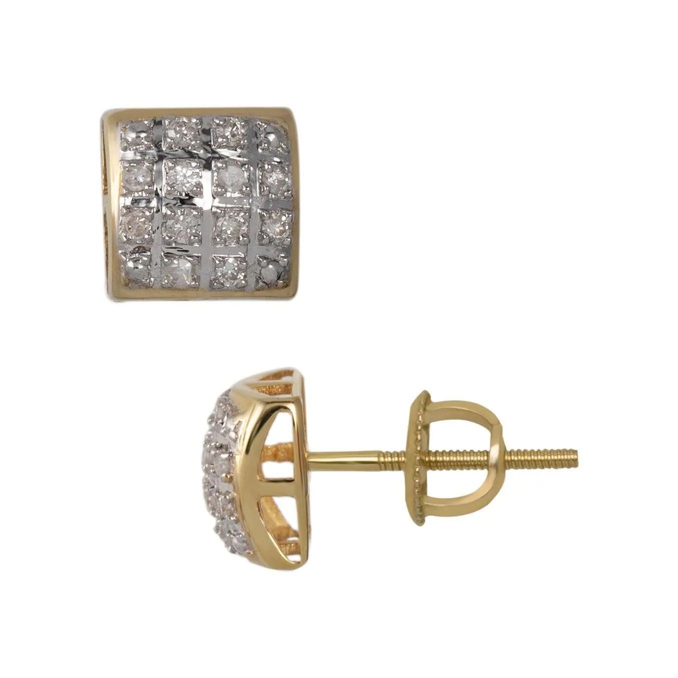 Men's Framed Micro-Pavé Cushion Diamond Stud Earrings 0.09ct 10K Yellow Gold