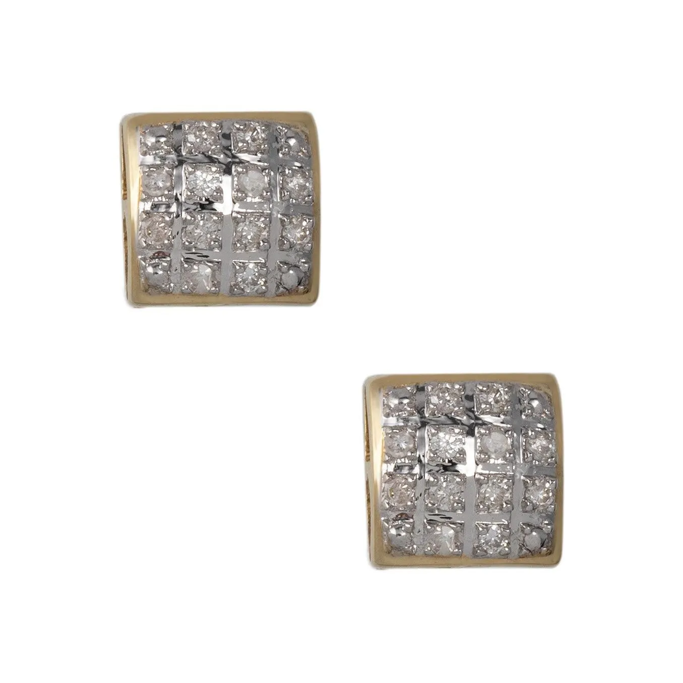Men's Framed Micro-Pavé Cushion Diamond Stud Earrings 0.09ct 10K Yellow Gold