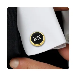 Mens gold cufflinks - Custom wedding cufflinks - Groomsmen Groom initial cufflinks - Anniversary, wedding customized cufflinks for men - Gold and black onyx cufflinks