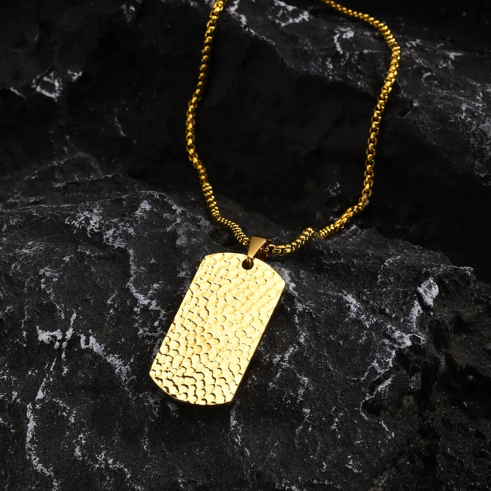 Men's Hammered Style Necklaces,Waterproof Stainless Steel Geometric Pendant Collar