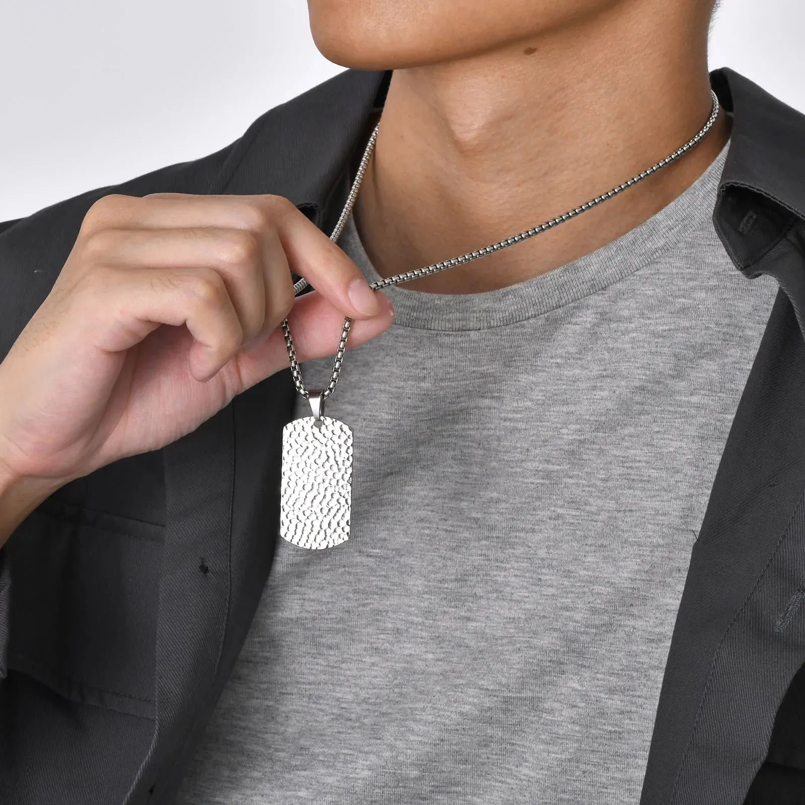Men's Hammered Style Necklaces,Waterproof Stainless Steel Geometric Pendant Collar