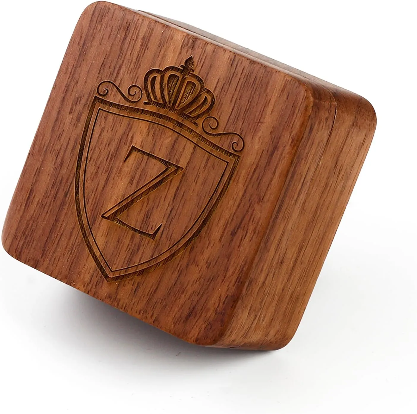 Mens Initial Silver Cufflinks A-Z Alphabet Letter Steel Cuff Links with Engraved Walnut Wood Box Groom Groomsman Wedding Set