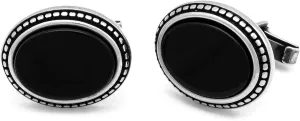 Men's Large Sterling Silver Cufflinks with Oval Shape Onyx Gemstone