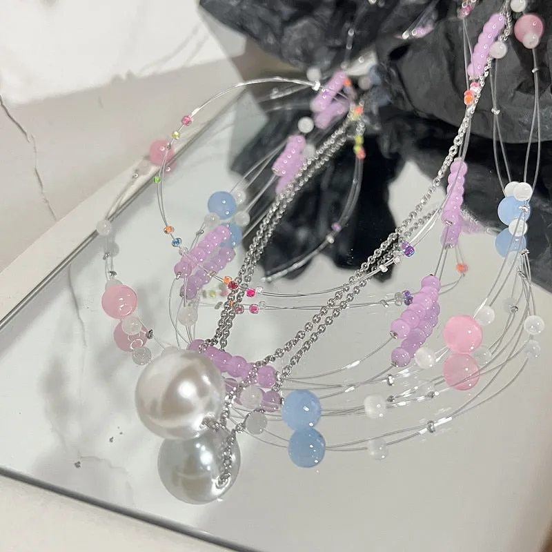 Mermaid's Tears Necklace Ocean Sea Invisible Transparent chain Fishing Line Short Chain Beach Pendants Transparent Necklaces
