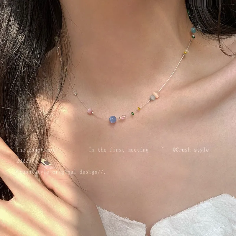 Mermaid's Tears Necklace Ocean Sea Invisible Transparent chain Fishing Line Short Chain Beach Pendants Transparent Necklaces