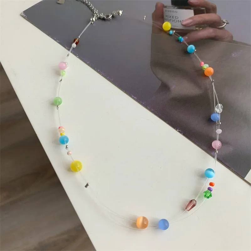Mermaid's Tears Necklace Ocean Sea Invisible Transparent chain Fishing Line Short Chain Beach Pendants Transparent Necklaces
