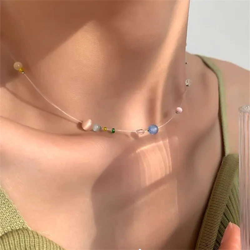 Mermaid's Tears Necklace Ocean Sea Invisible Transparent chain Fishing Line Short Chain Beach Pendants Transparent Necklaces