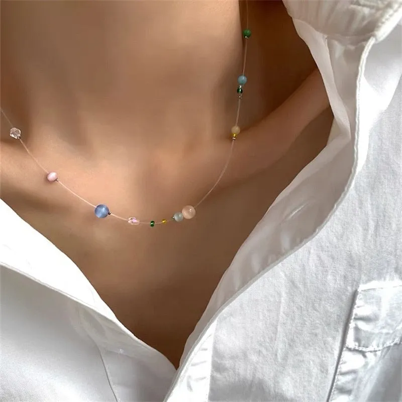 Mermaid's Tears Necklace Ocean Sea Invisible Transparent chain Fishing Line Short Chain Beach Pendants Transparent Necklaces
