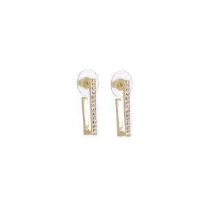 Merx Fashion Shiny Gold & Crystal 3/4 Rectangular Earrings